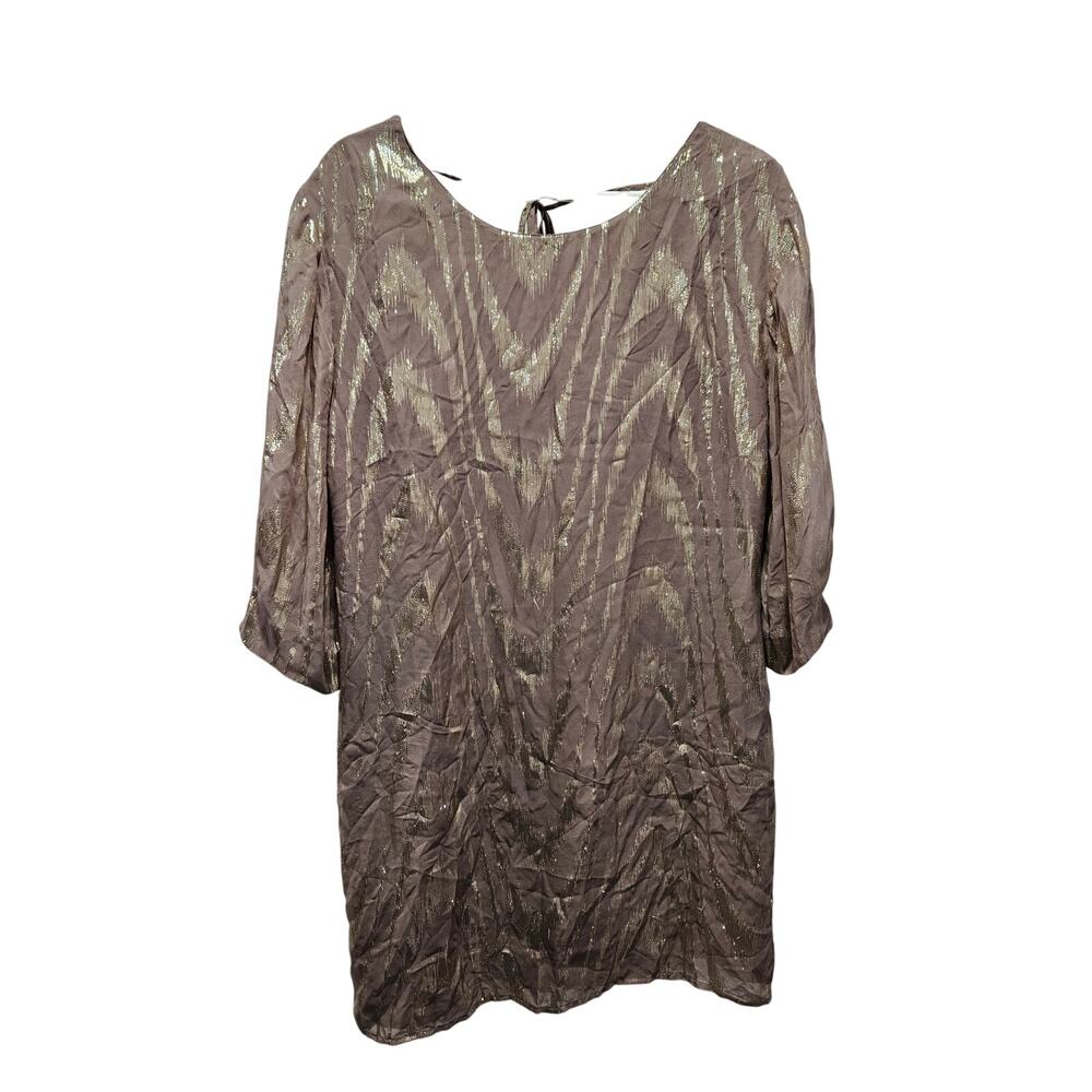 Gianni Bini Brown Gold Neutral Metallic Silk Shift Dress Women’s M NYE Party